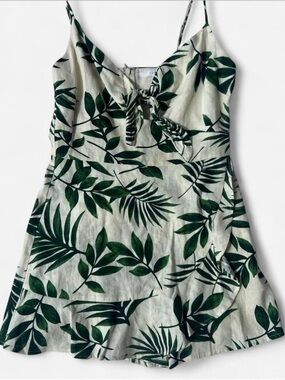 Lush tropical linen romper / wrap tank dress Like New Cream + Green - Small